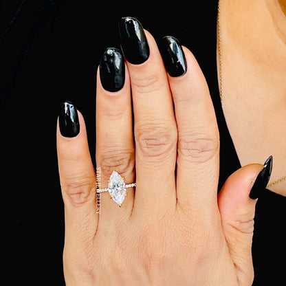 Marquise Cut IGI Certified Lab Diamond Hidden Halo Engagement Ring