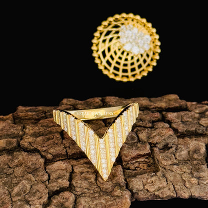 14K Solid Gold Natural Diamond Matching V Band Ring
