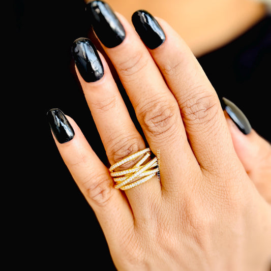 14K Solid Gold Twisted Crossover Diamond Ring
