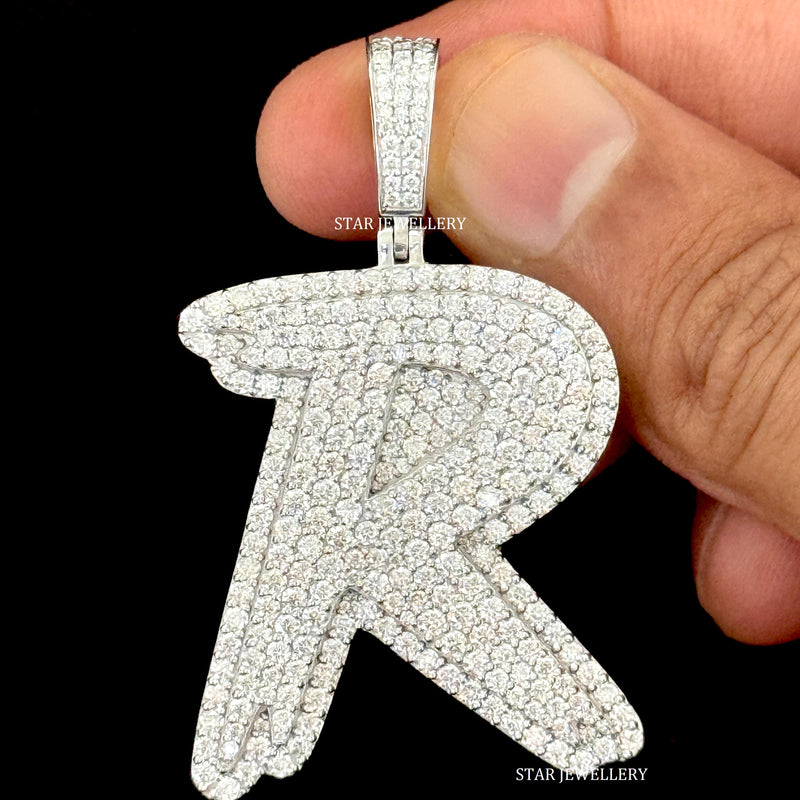 Sterling silver initial pendant set with moissanite