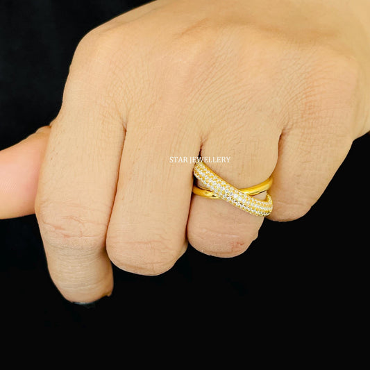 Cris Cross Overlap Solid Gold Wedding Band Ring