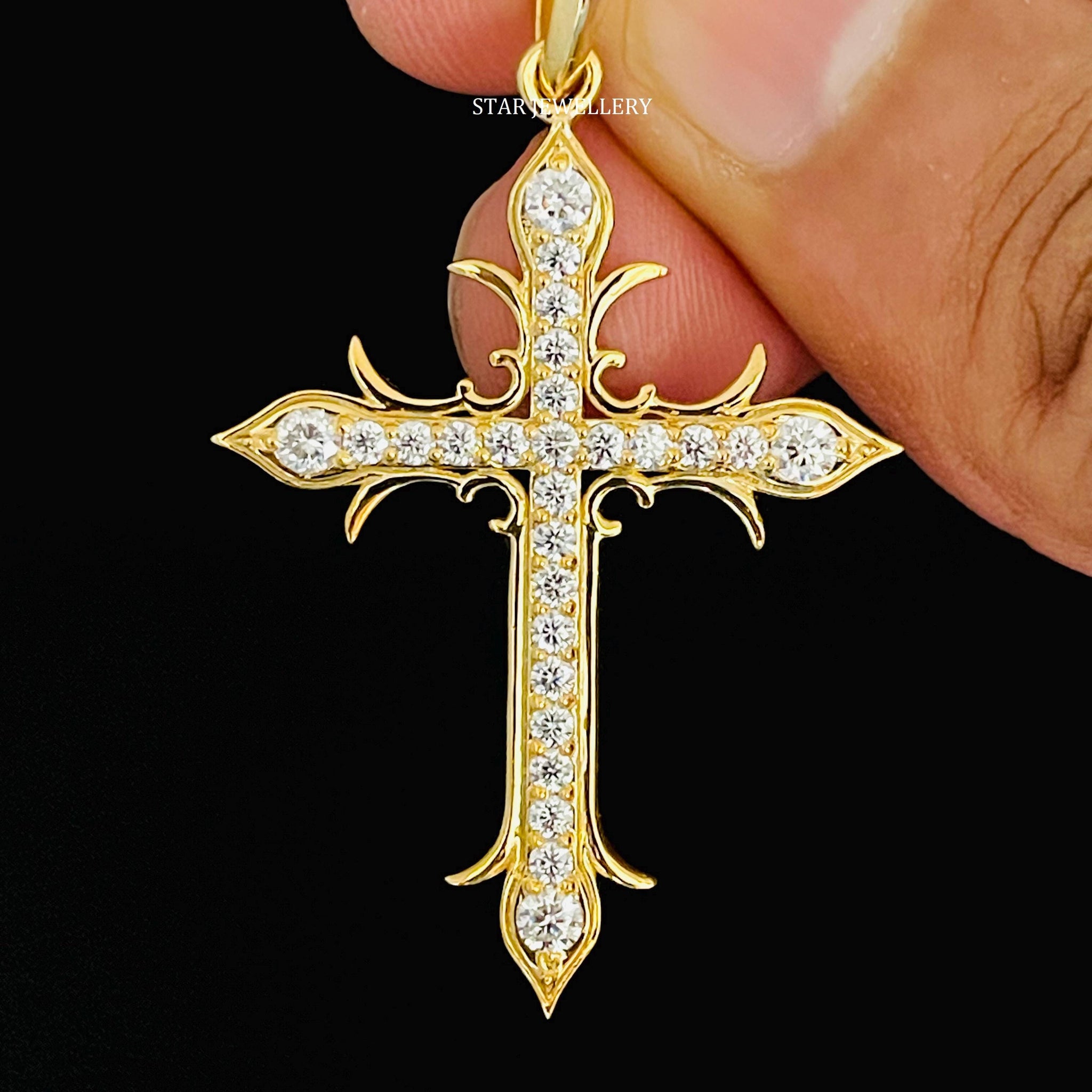 10K Solid Gold CVD Diamond Cross Pendant