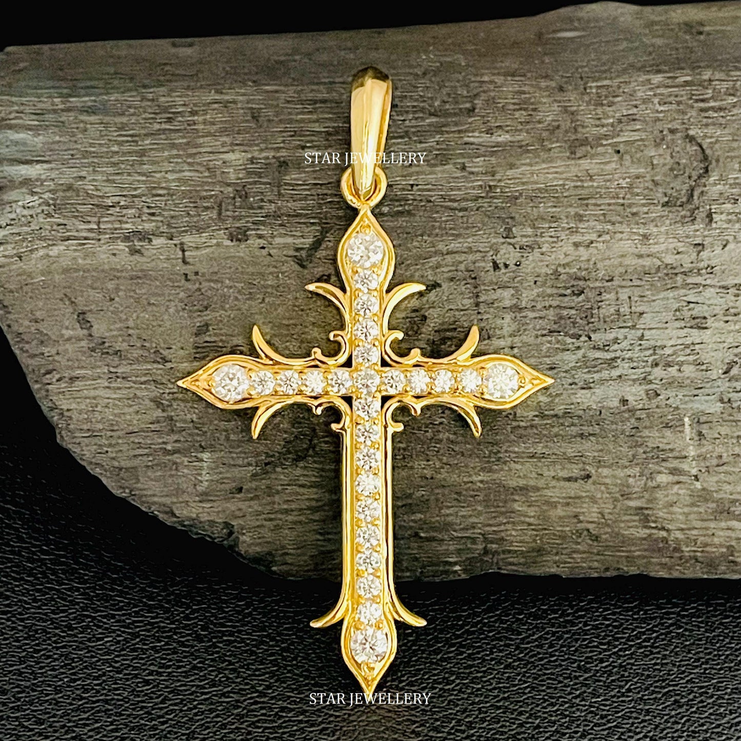 10K Solid Gold CVD Diamond Cross Pendant