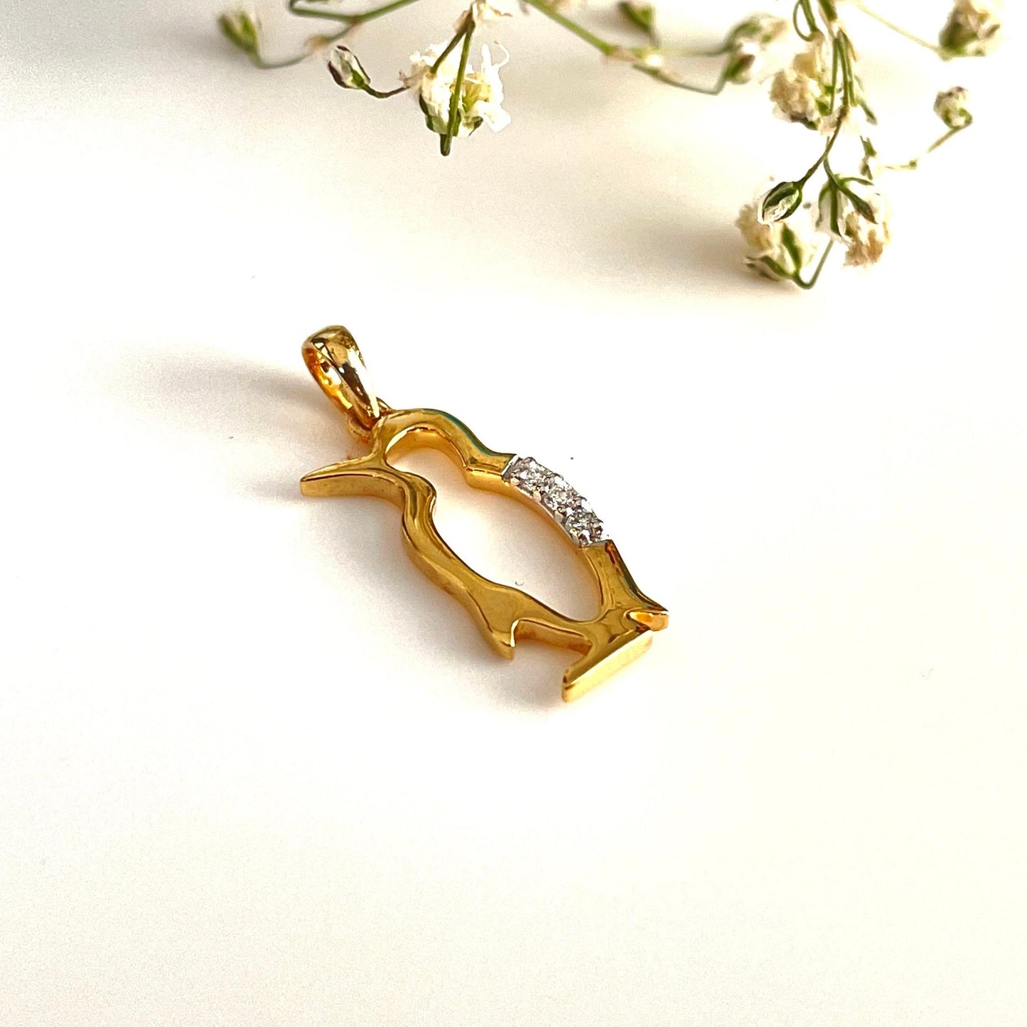 Natural Diamond Solid Gold Penguin Pendant