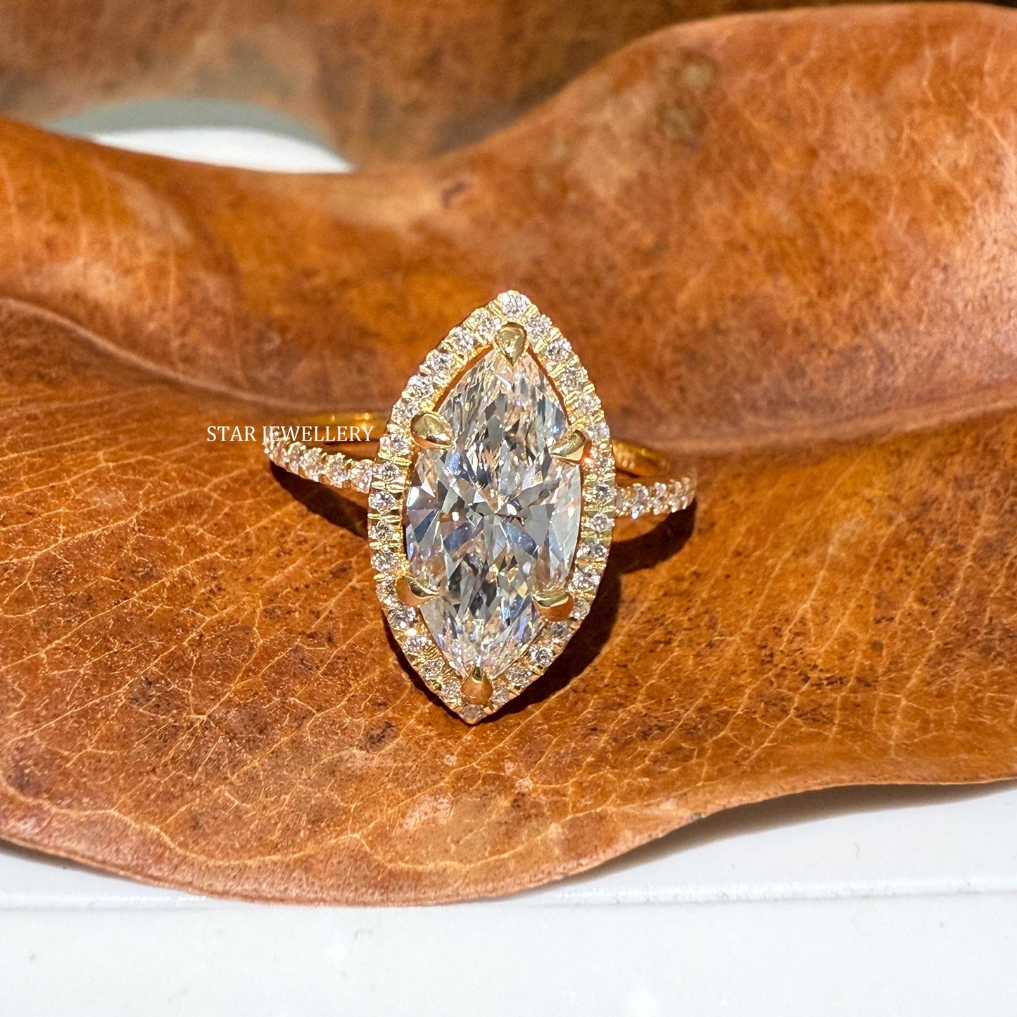 IGI Certified Marquise Cut Lab Diamond Halo Engagement Ring