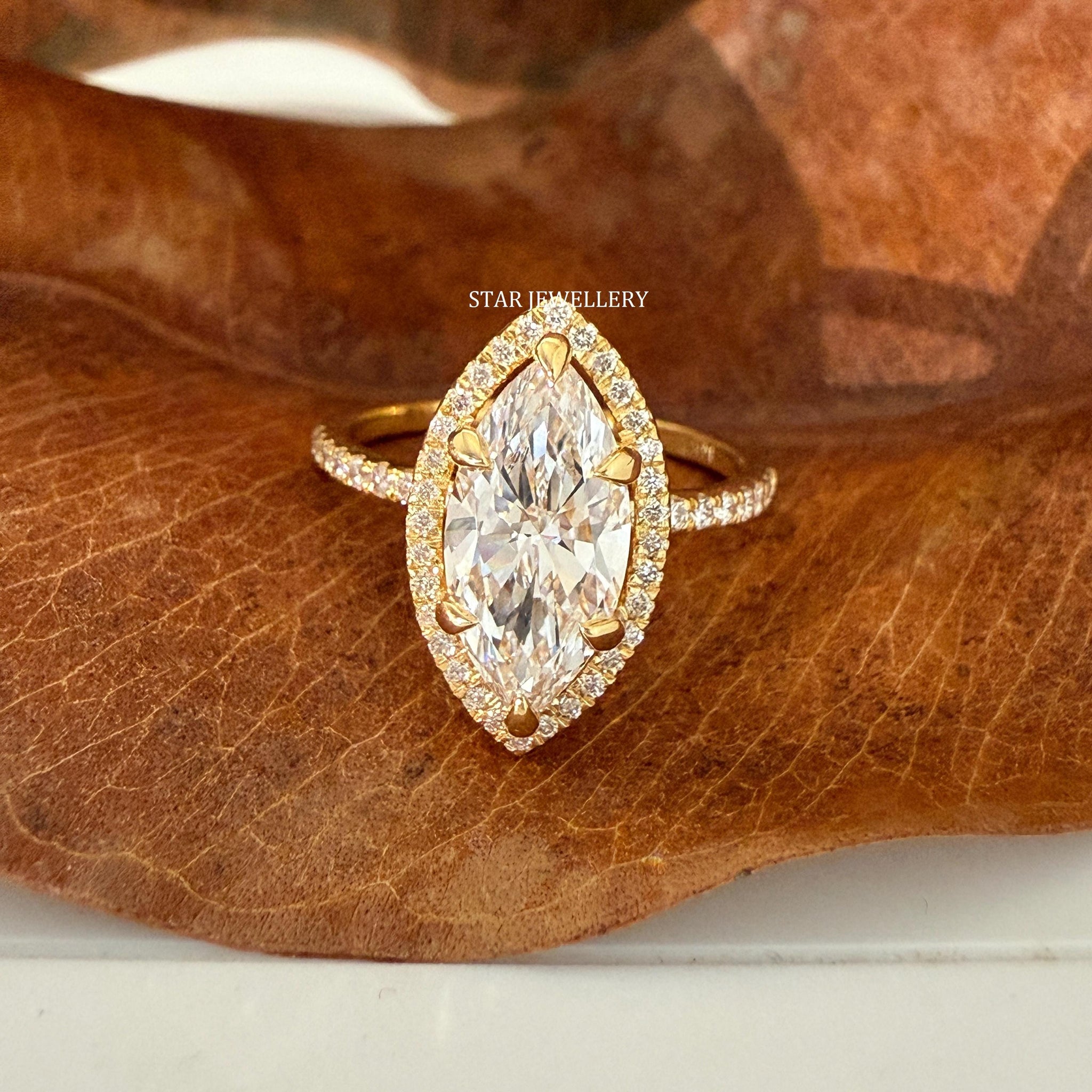 IGI Certified Marquise Cut Lab Diamond Halo Engagement Ring