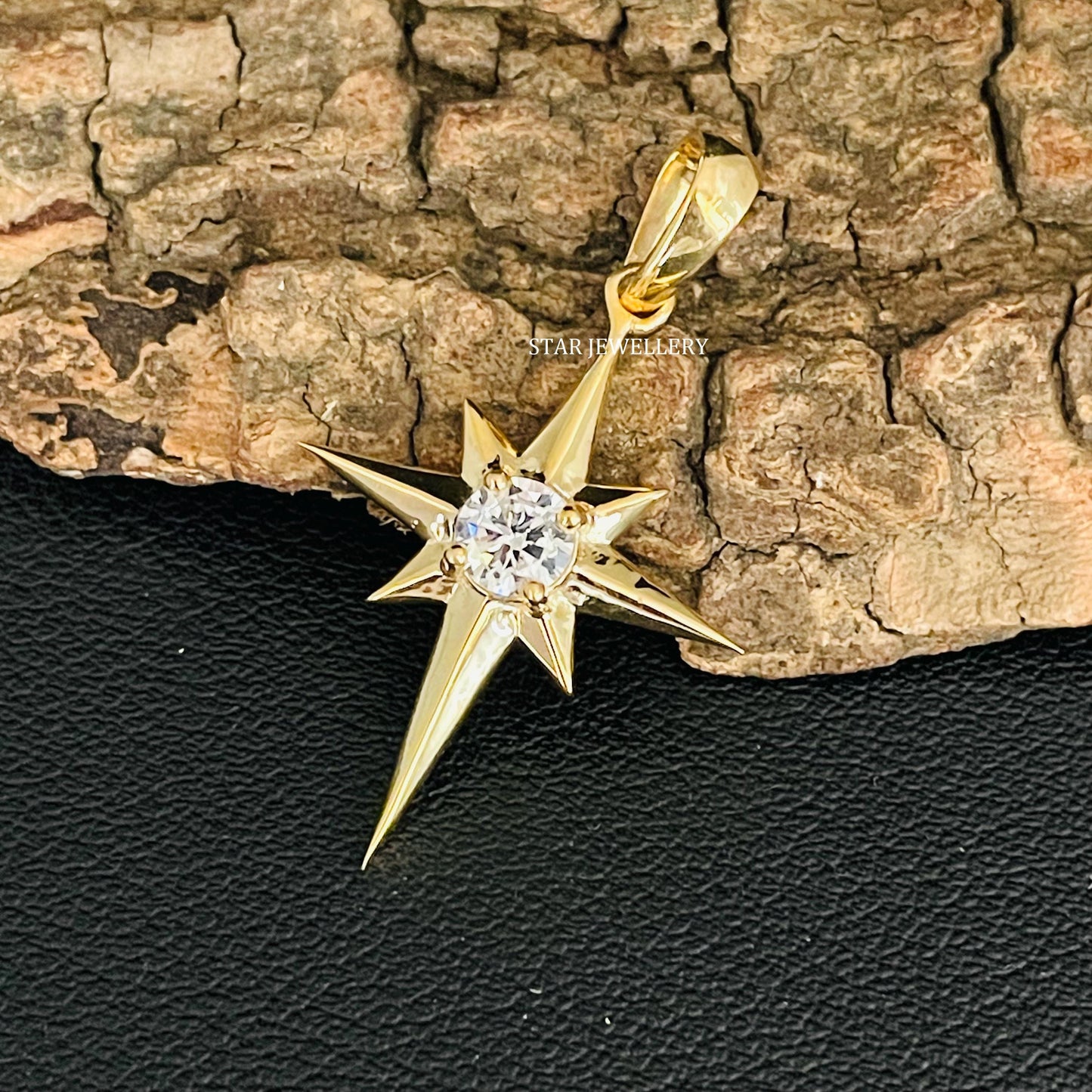 CVD Diamond North Star Pendant in 14K Solid Gold