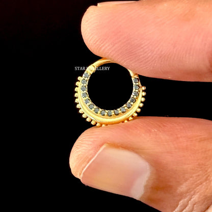 14K Gold Natural Black Diamond Septum Nose Ring