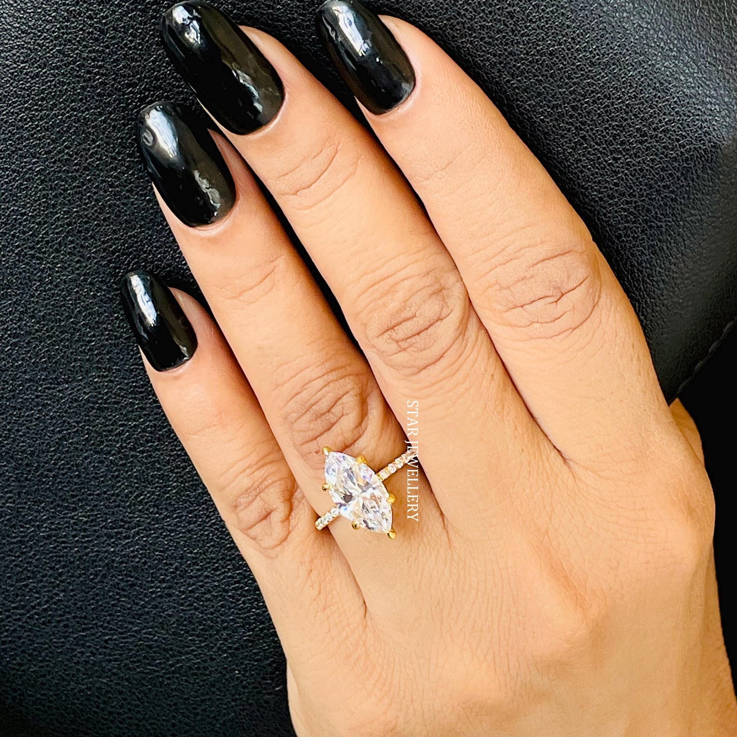 Marquise Cut IGI Certified Lab Diamond Hidden Halo Engagement Ring