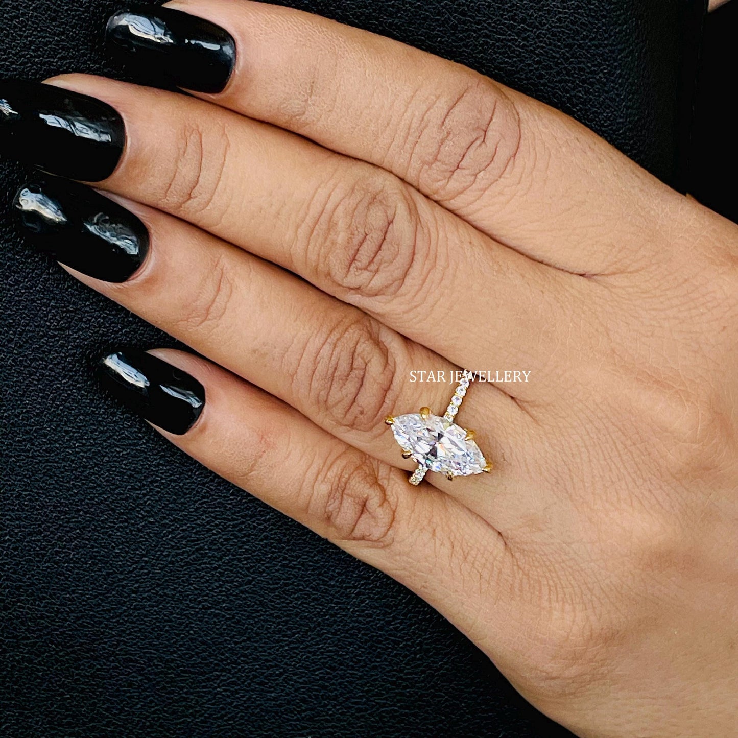 Marquise Cut IGI Certified Lab Diamond Hidden Halo Engagement Ring