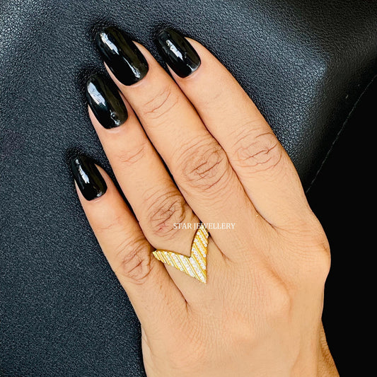 14K Solid Gold Natural Diamond Matching V Band Ring