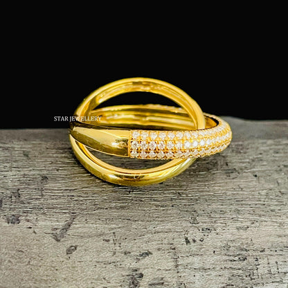 Cris Cross Overlap Solid Gold Wedding Band Ring