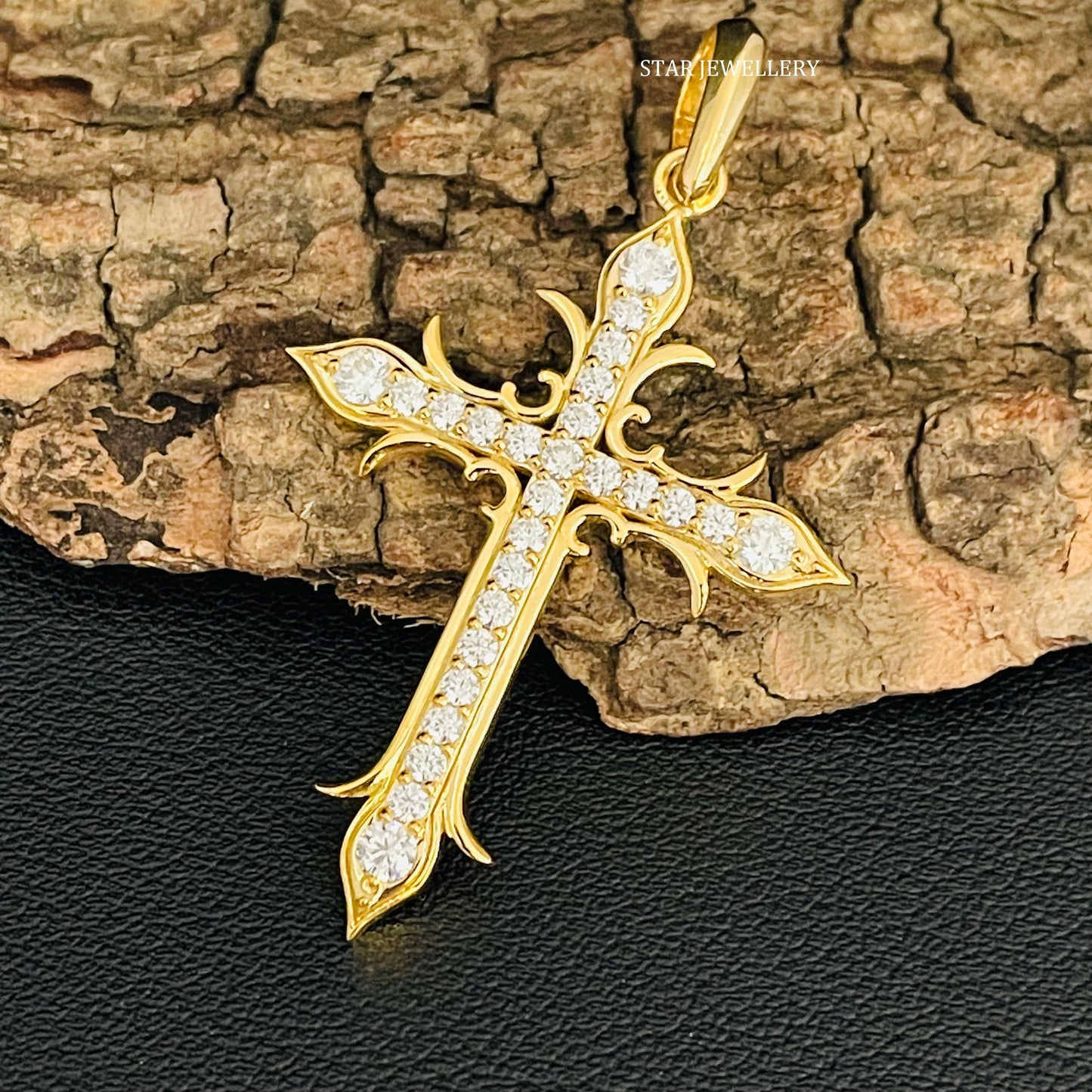 10K Solid Gold CVD Diamond Cross Pendant