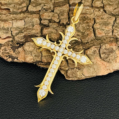 10K Solid Gold CVD Diamond Cross Pendant