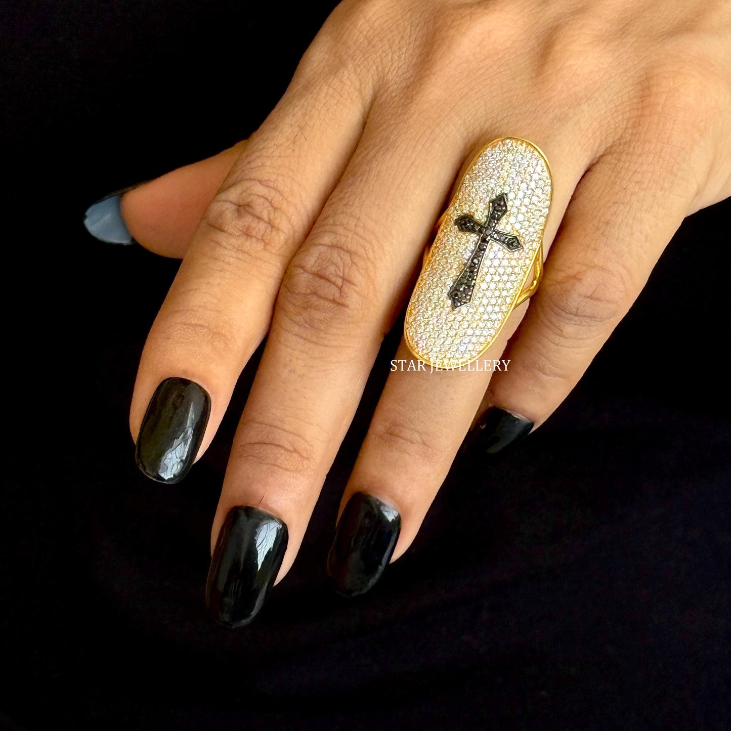14K Solid Gold Pave Set Diamond Unique Designer Cross Ring