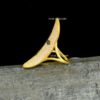 14K Solid Gold Pave Set Diamond Unique Designer Cross Ring