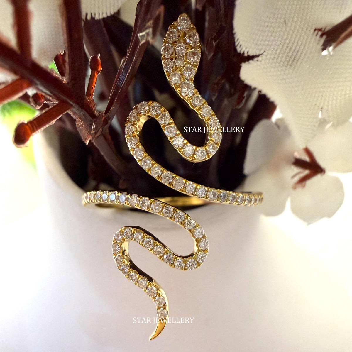 14K Solid Gold Diamond Snake Ring
