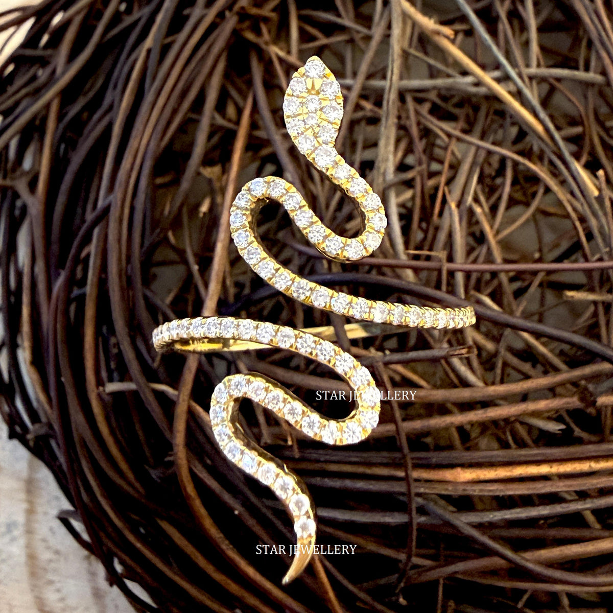 14K Solid Gold Diamond Snake Ring