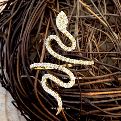 14K Solid Gold Diamond Snake Ring
