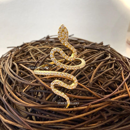 14K Solid Gold Diamond Snake Ring