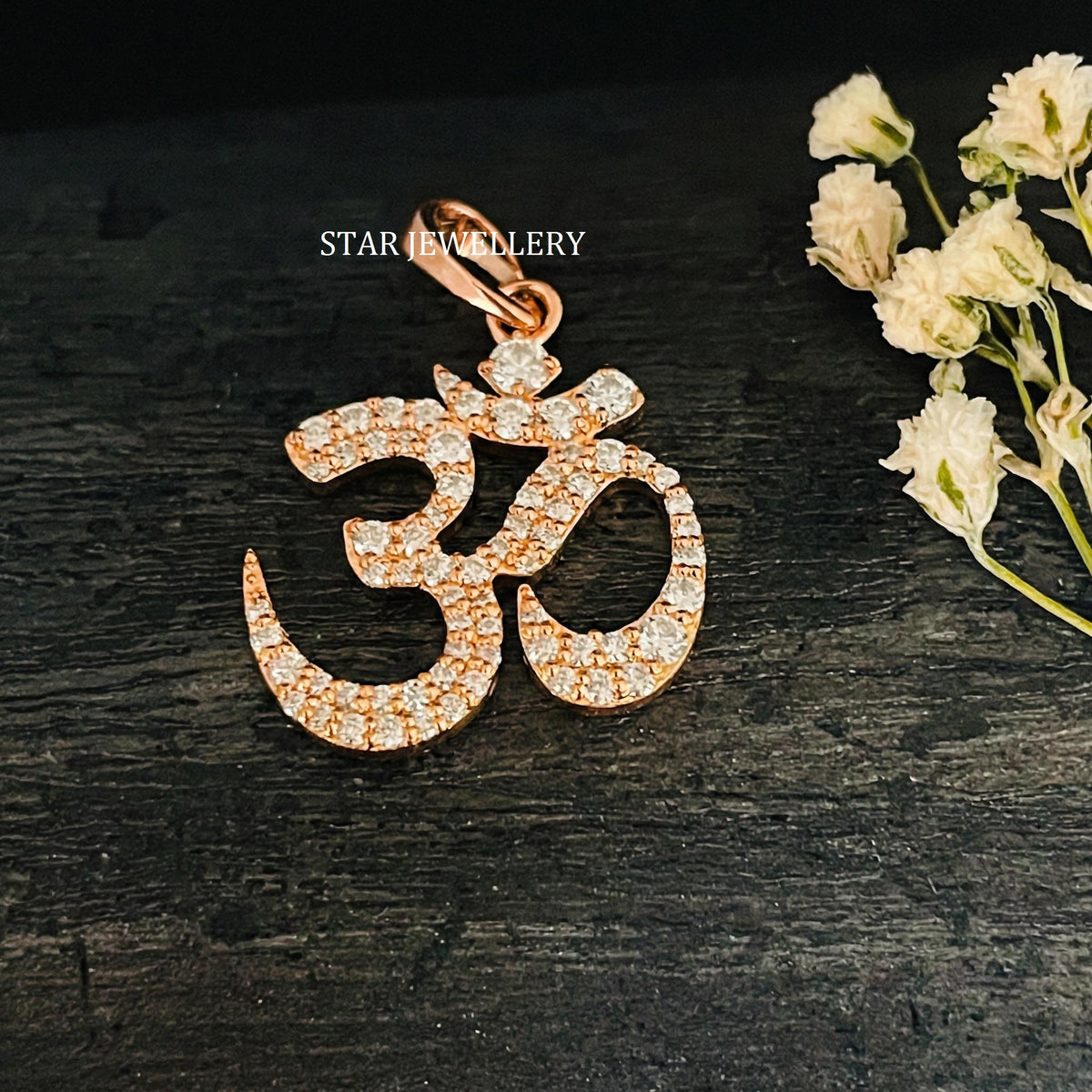 10K Solid Gold OM Pendant with Natural or Lab Grown Diamonds