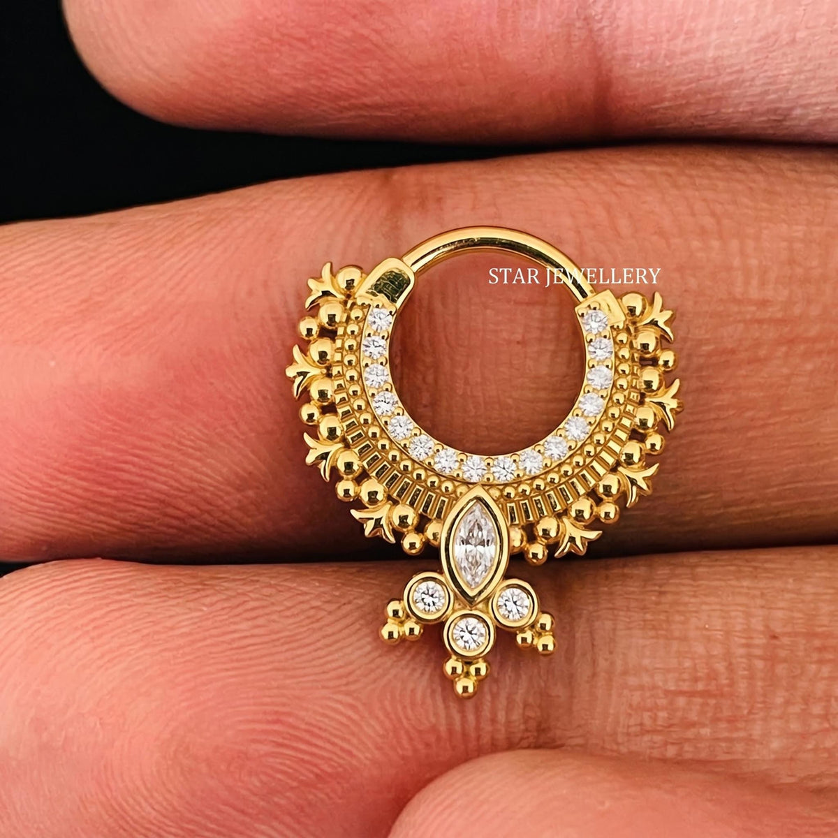 14K Gold Marquise Cut Diamond Bridal Septum Clicker