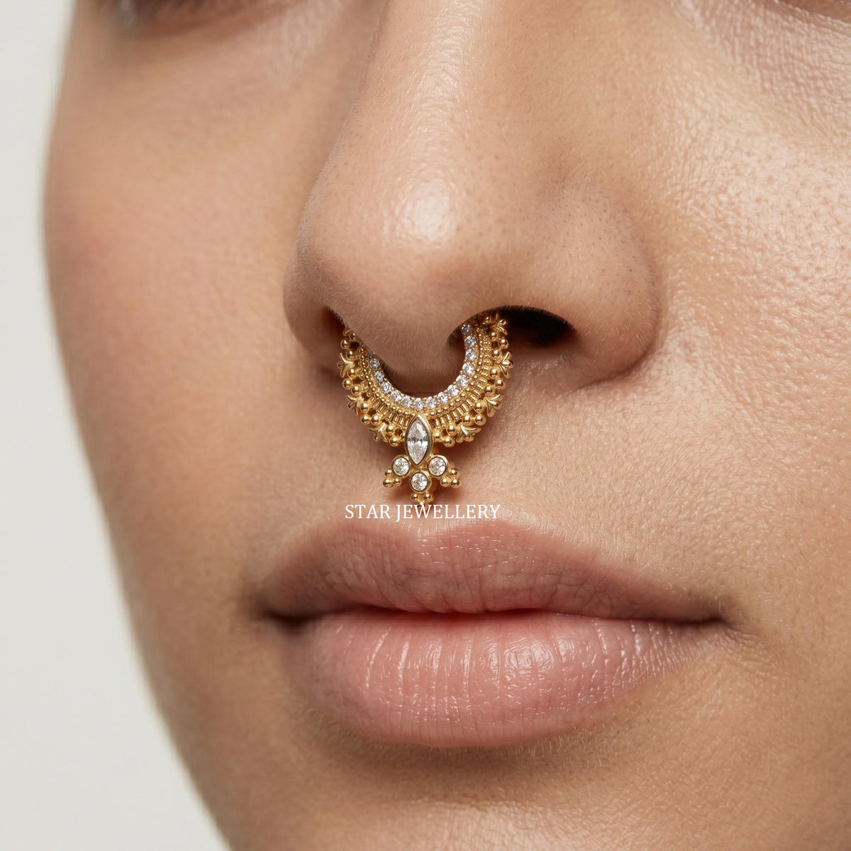 14K Gold Marquise Cut Diamond Bridal Septum Clicker