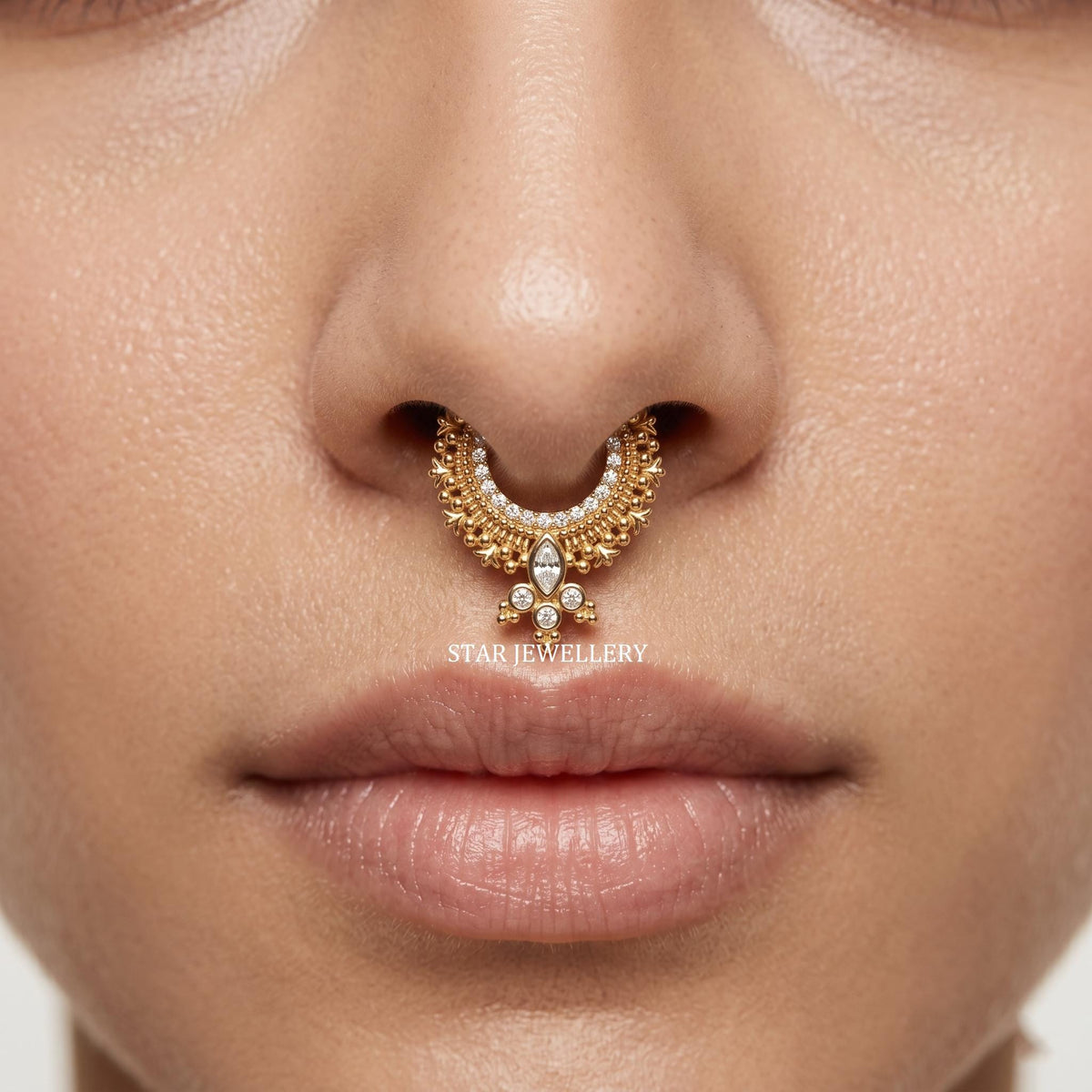 14K Gold Marquise Cut Diamond Bridal Septum Clicker