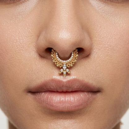 14K Gold Marquise Cut Diamond Bridal Septum Clicker