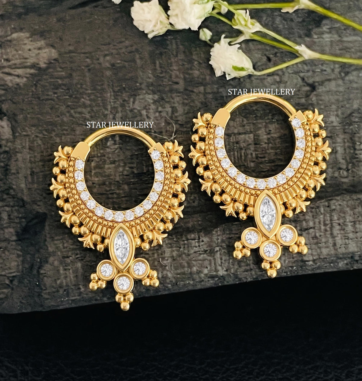 14K Gold Marquise Cut Diamond Bridal Septum Clicker