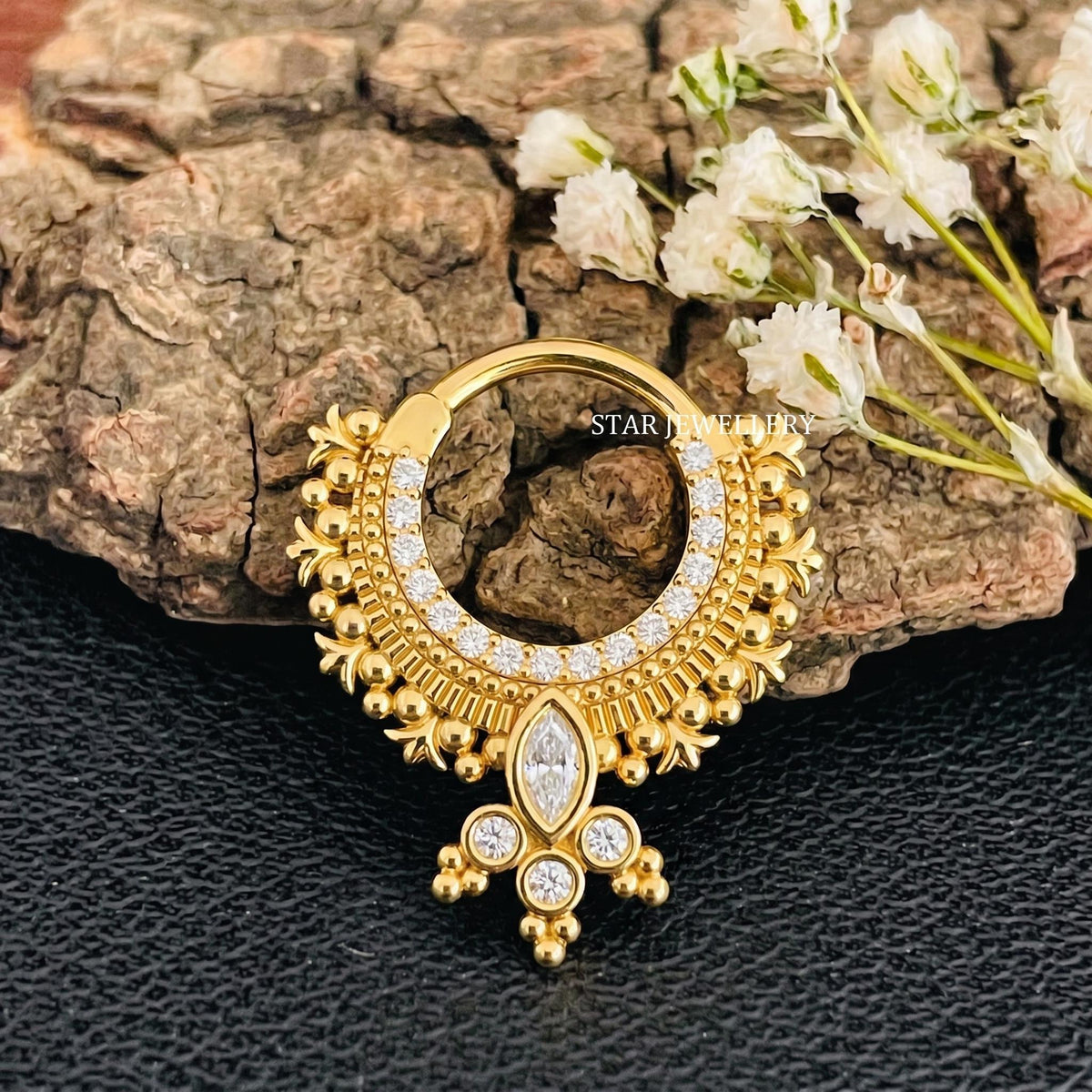 14K Gold Marquise Cut Diamond Bridal Septum Clicker