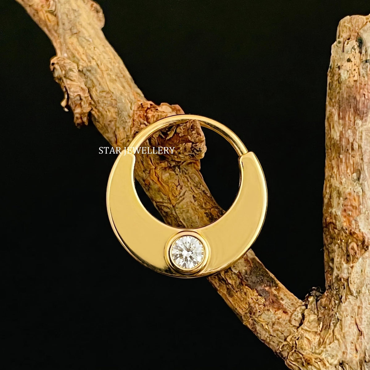 14K Solid Gold Bezel Diamond Septum Clicker