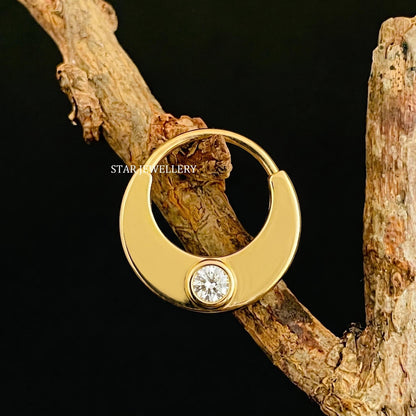 14K Solid Gold Bezel Diamond Septum Clicker