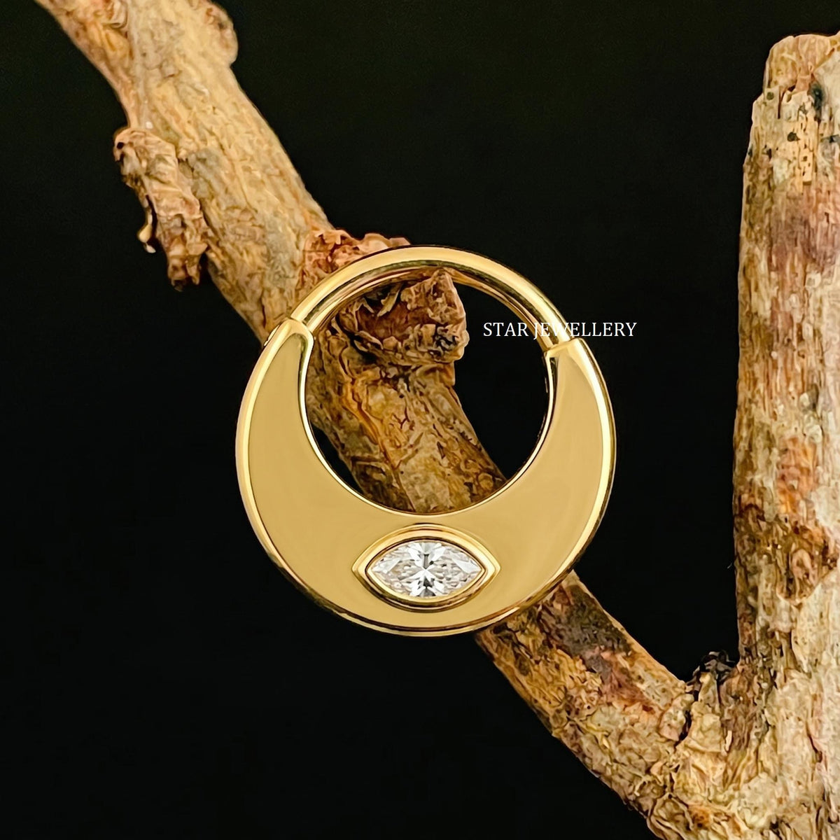 14K Solid Gold Marquise Diamond Septum Clicker