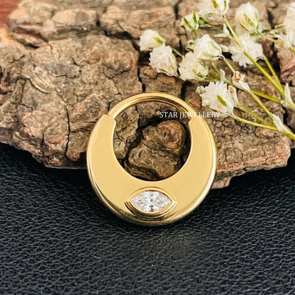 14K Solid Gold Marquise Diamond Septum Clicker