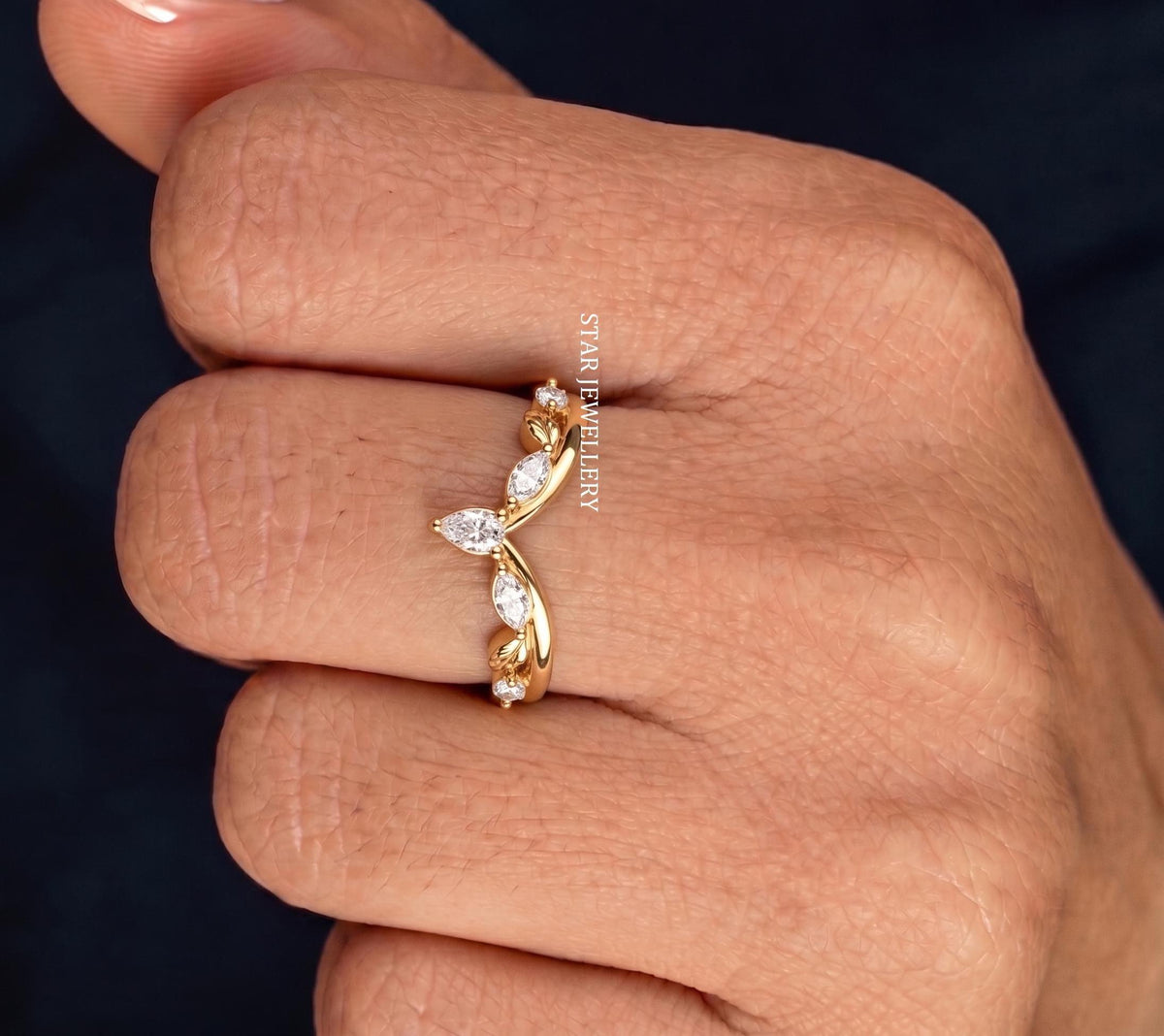Marquise Curved Diamond Botanical Tiara Stacking Ring