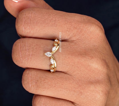 Marquise Curved Diamond Botanical Tiara Stacking Ring