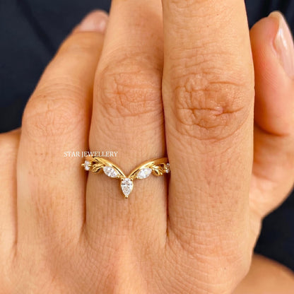 Marquise Curved Diamond Botanical Tiara Stacking Ring