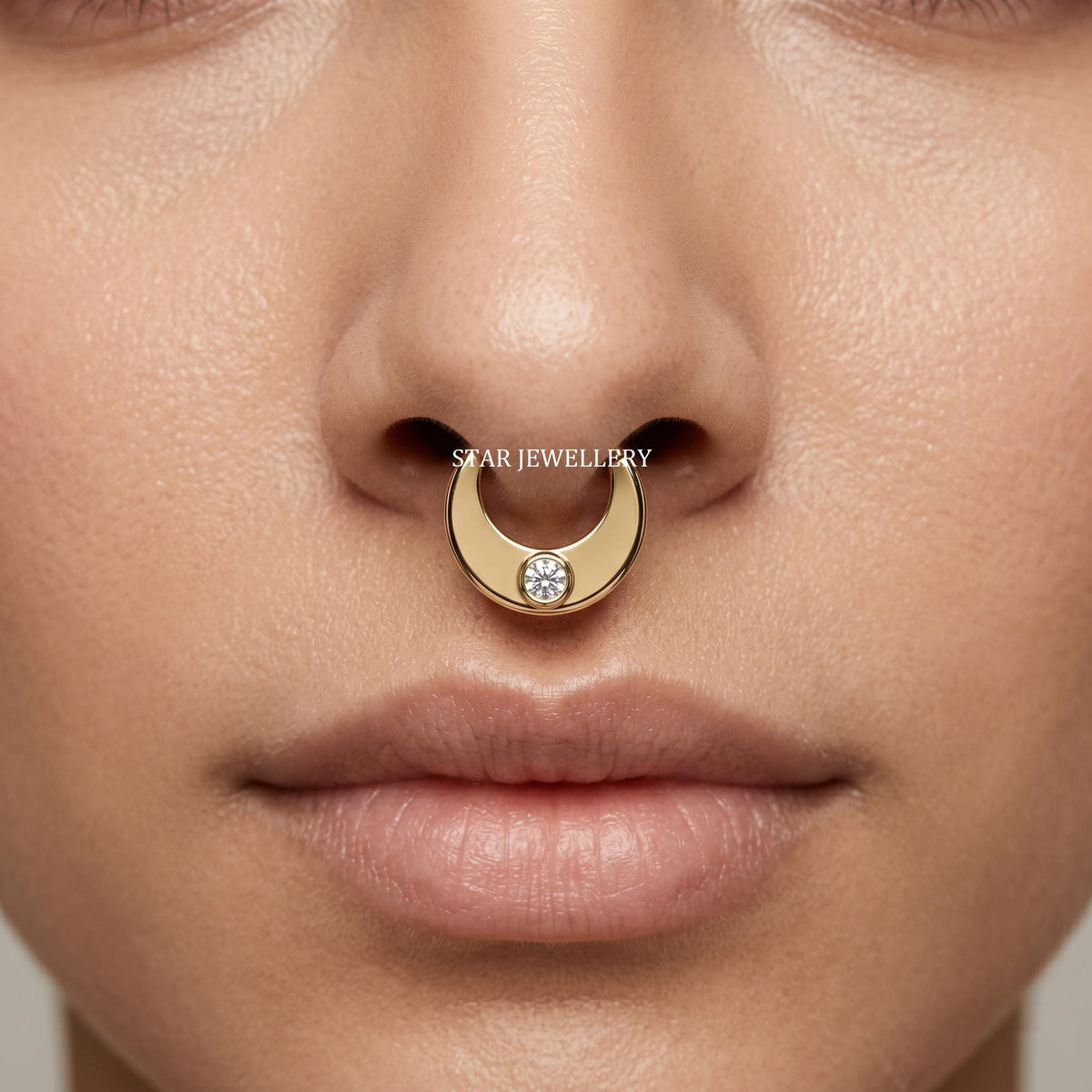14K Solid Gold Bezel Diamond Septum Clicker