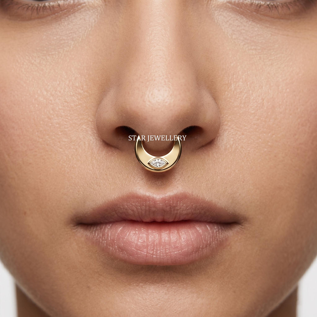 14K Solid Gold Marquise Diamond Septum Clicker
