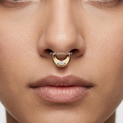 14K Solid Gold Marquise Diamond Septum Clicker