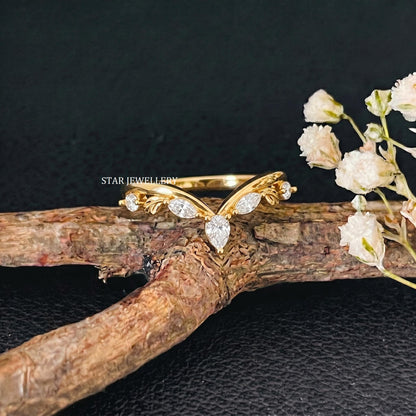 Marquise Curved Diamond Botanical Tiara Stacking Ring
