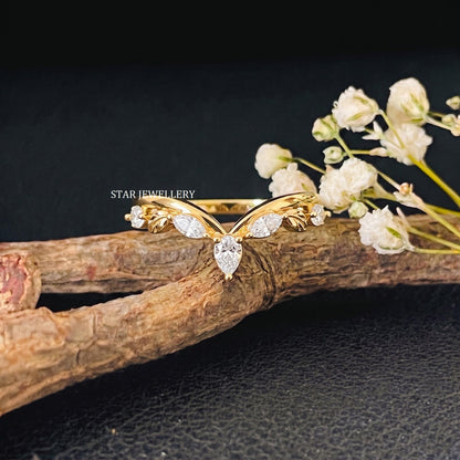 Marquise Curved Diamond Botanical Tiara Stacking Ring
