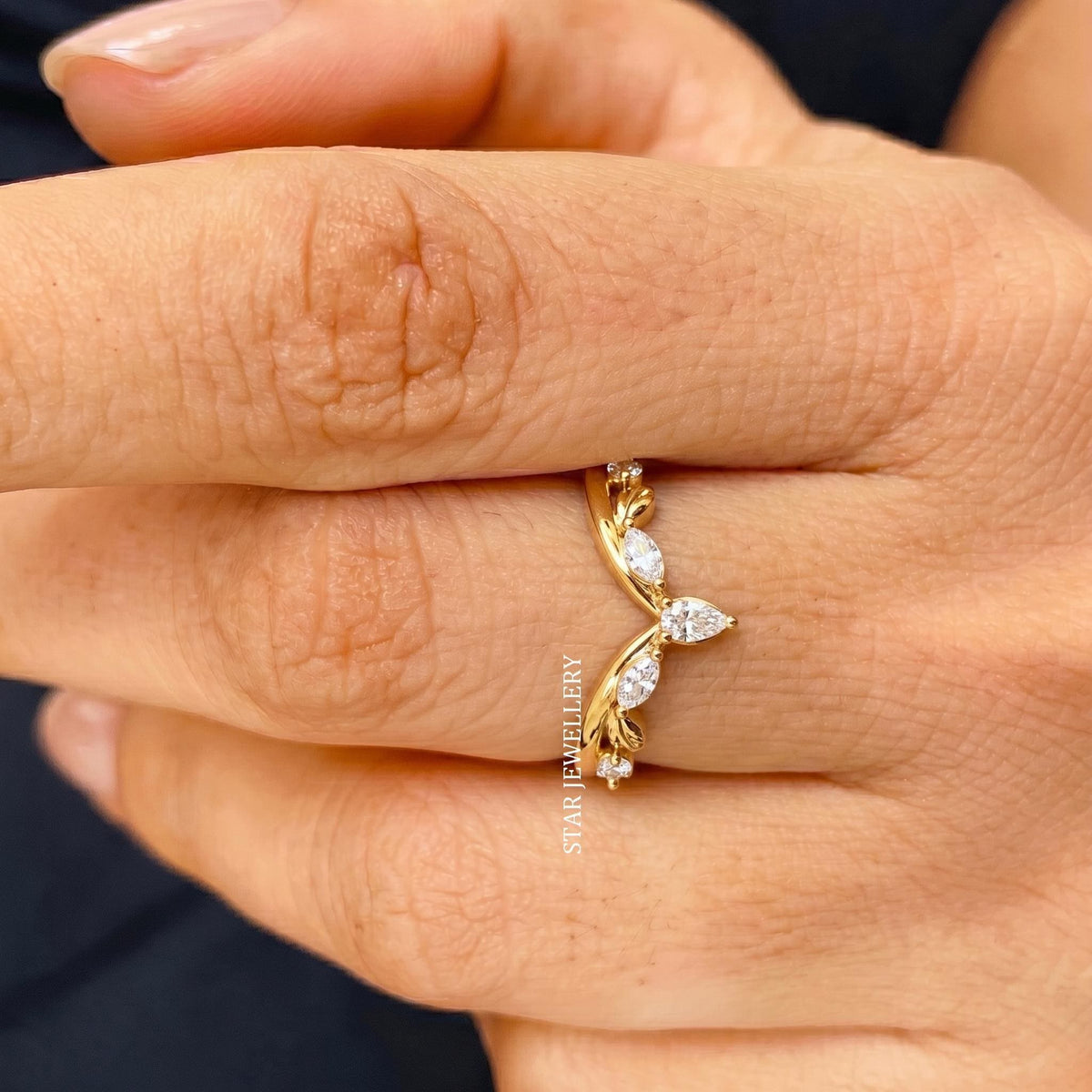 Marquise Curved Diamond Botanical Tiara Stacking Ring