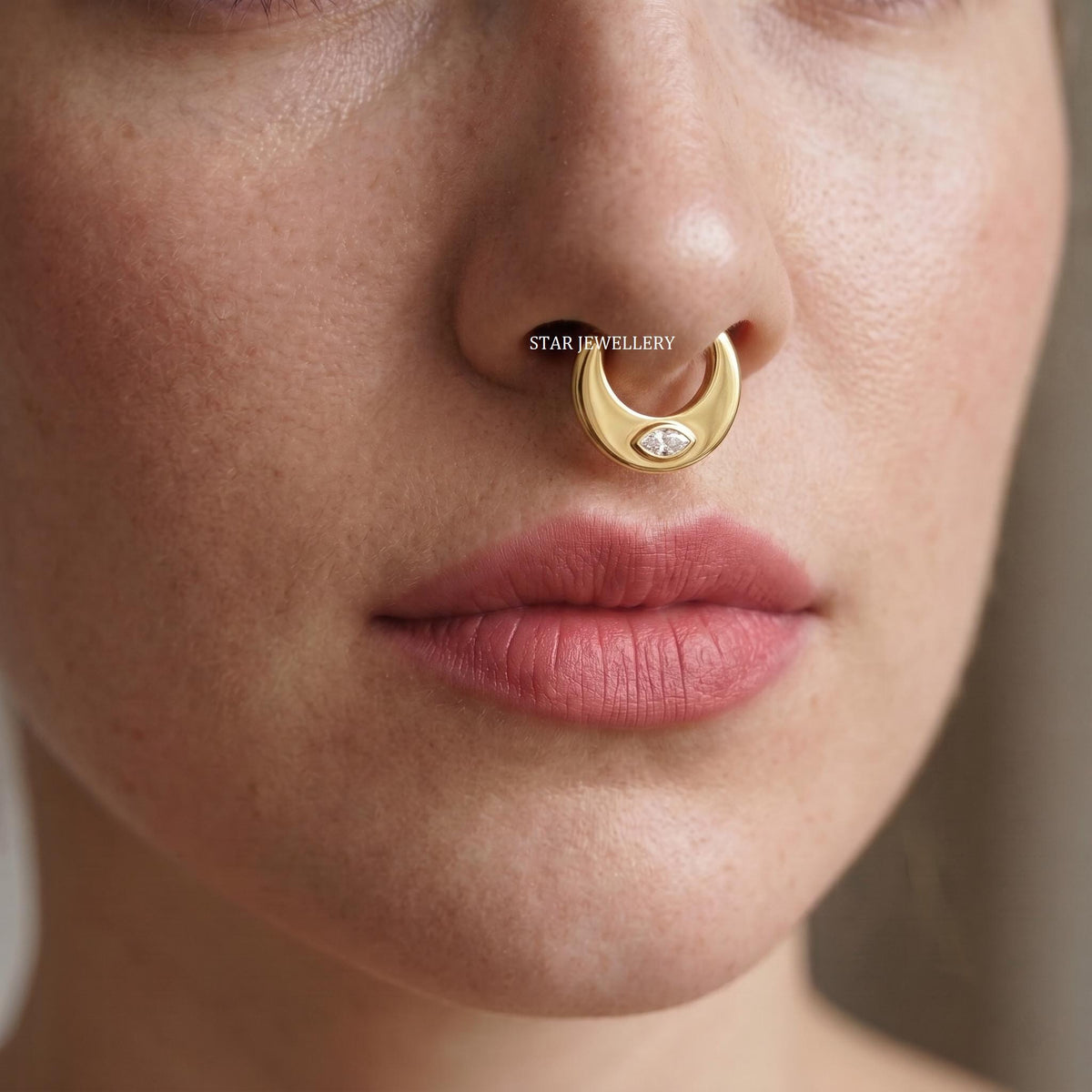 14K Solid Gold Marquise Diamond Septum Clicker