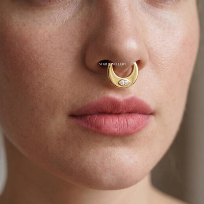 14K Solid Gold Marquise Diamond Septum Clicker