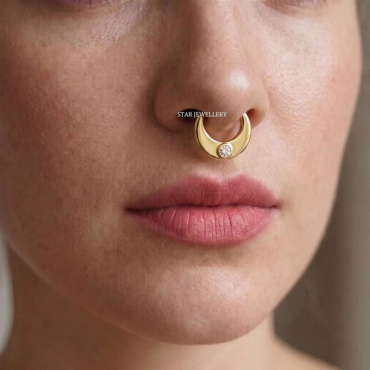 14K Solid Gold Bezel Diamond Septum Clicker