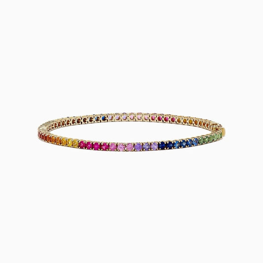 14K Solid Gold Natural Multi Sapphire Tennis Bracelet