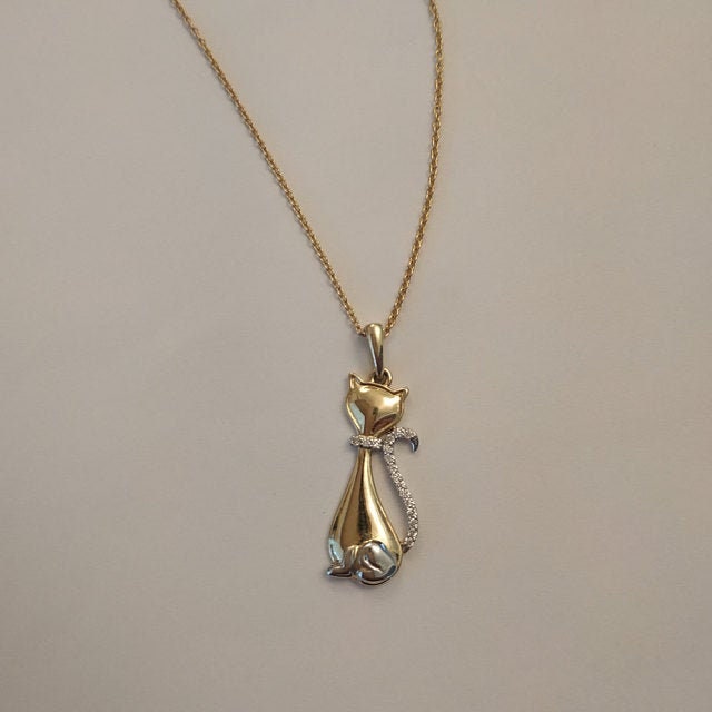 Diamond Cat Charm Necklace