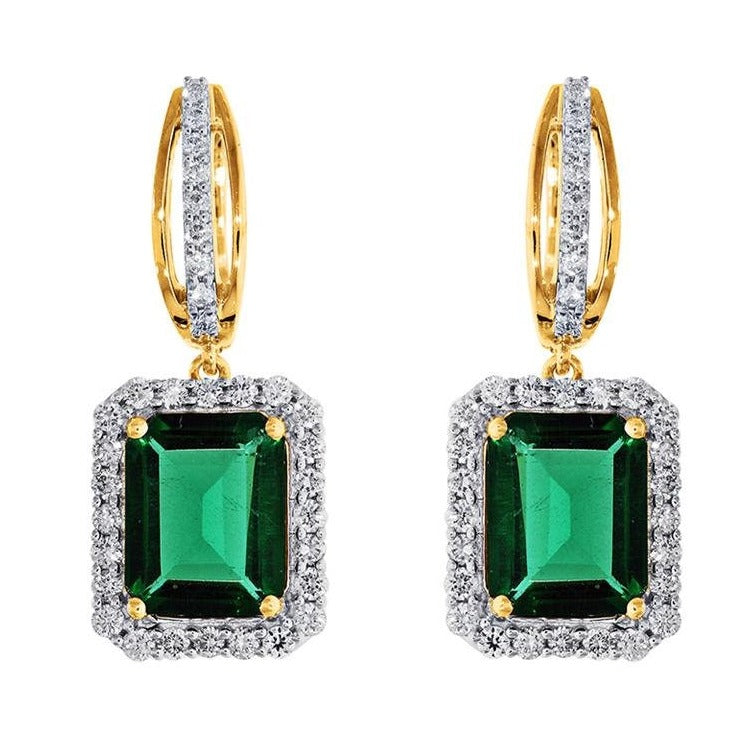 Emerald Halo Dangle Drop Bridal Earring